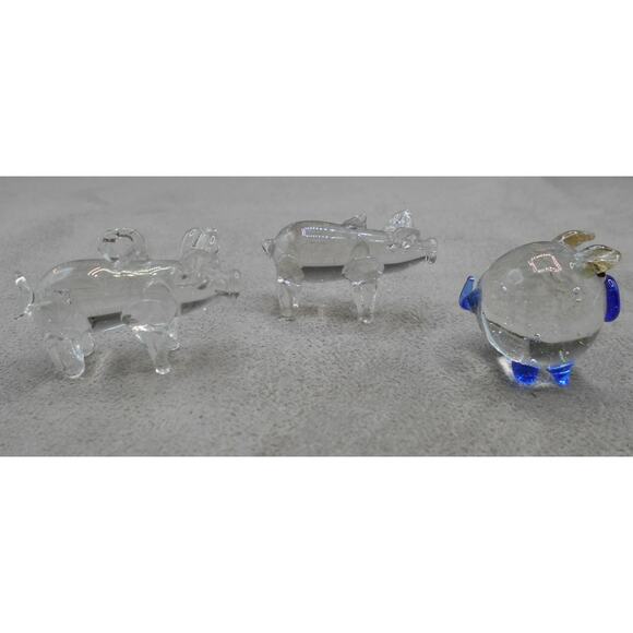 Three Miniature Clear Glass Pig Figurines Art Glass/Ornaments Lot of 3 - Picture 4 of 9